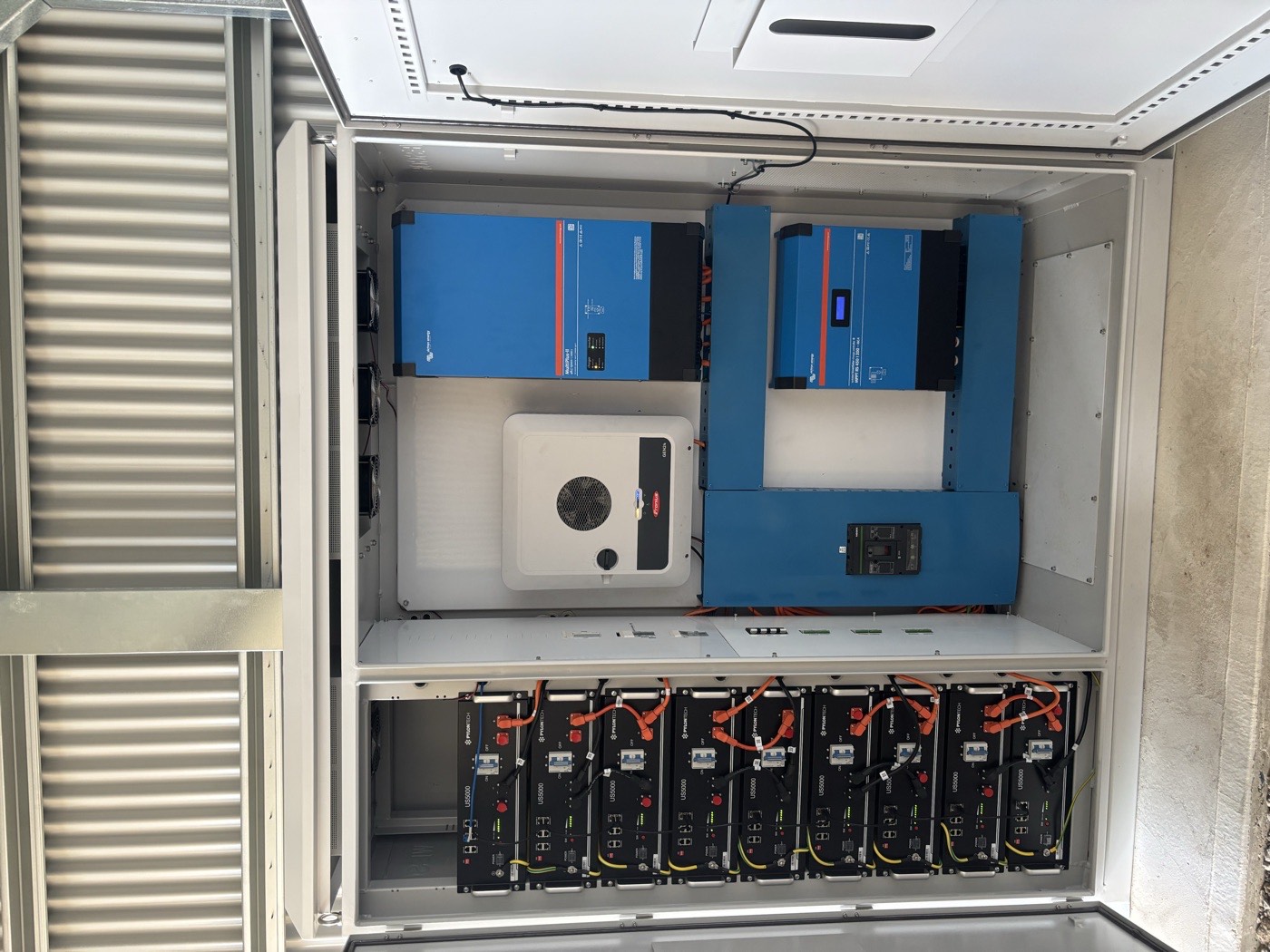 Our latest custom Victron off-grid cabinet with MultiPlus-II, MPPT, Fronius inverter and Pylontech battery bank