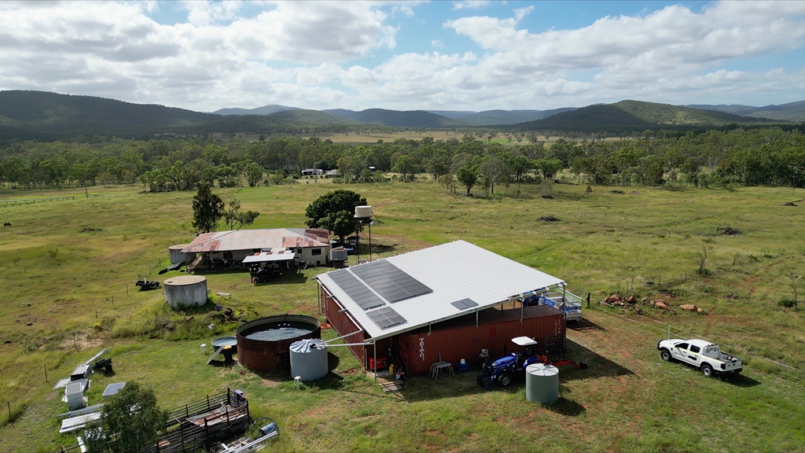 Rural property with an off-grid solar system in the Queensland countryside